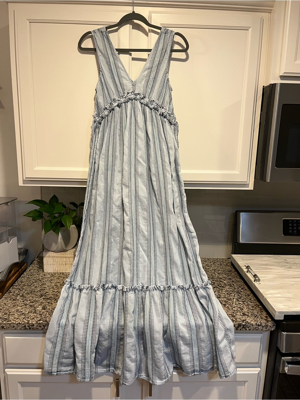 True Craft Light Blue Striped V-Neck Maxi Dress XS
